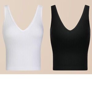 lemonsky 2 Ribbed Tank Tops Women V-Neck Seamless Stretchy Camisole Tank
Tops XS